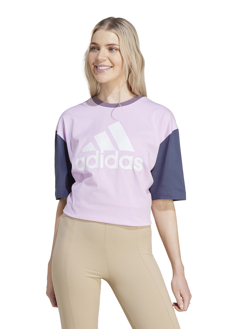 Tricou supradimensionat cu imprimeu logo Essentials - Albastru ultramarin/Lila pal