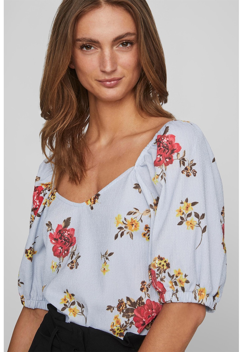 Bluza cu model floral si maneci bufante
