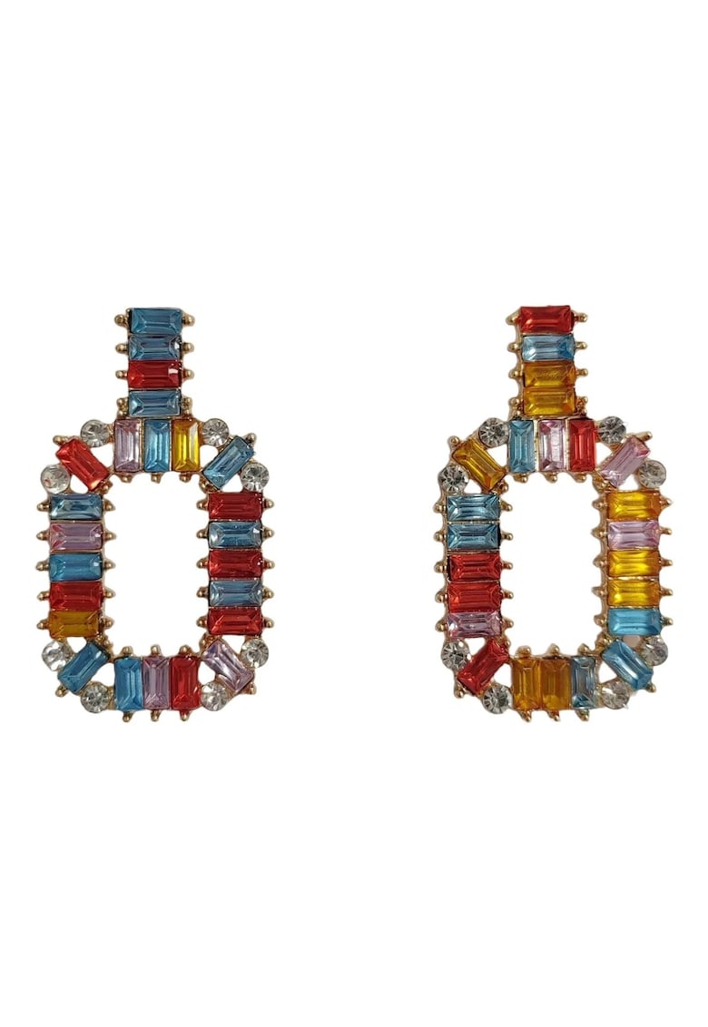 Cercei aurii - dreptunghiulari - cu pietre multicolore - Henrieta C8 Cercei aurii - dreptunghiulari - cu pietre multicolore - Henrieta C8