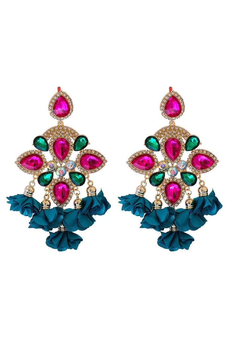 Cercei aurii - stil flamenco - cu pietre roz si flori turquoise - Henka C5 Cercei aurii - stil flamenco - cu pietre roz si flori turquoise - Henka C5