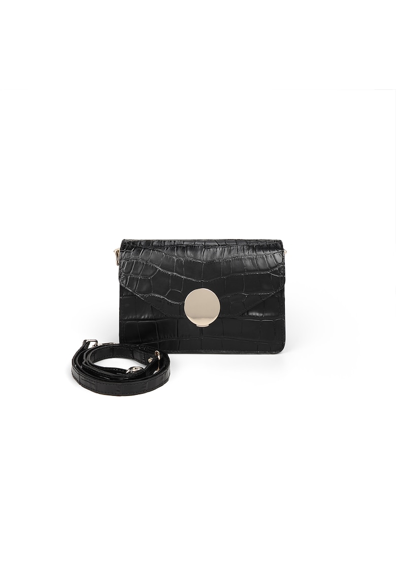 Geanta dama piele - Carmen - croco negru - 22 x 10 x 15 cm