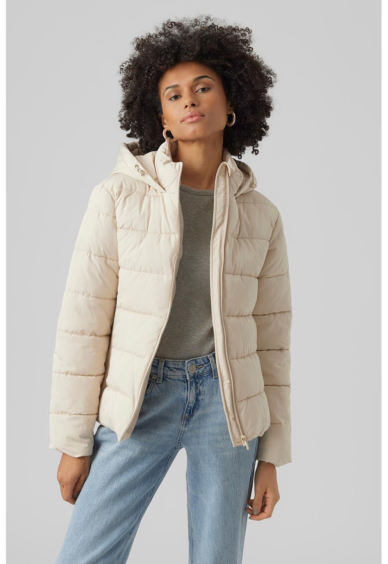 Geaca matlasata cu gluga - Alb fildes