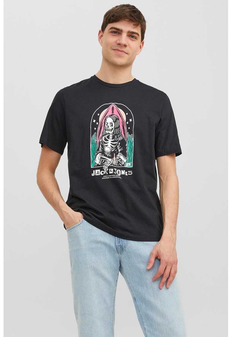 Tricou de bumbac cu imprimeu - Verde/Negru/Roz