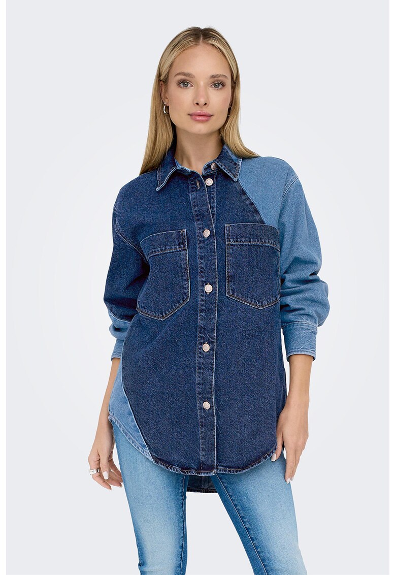 Camasa de denim cu segmente contrastante