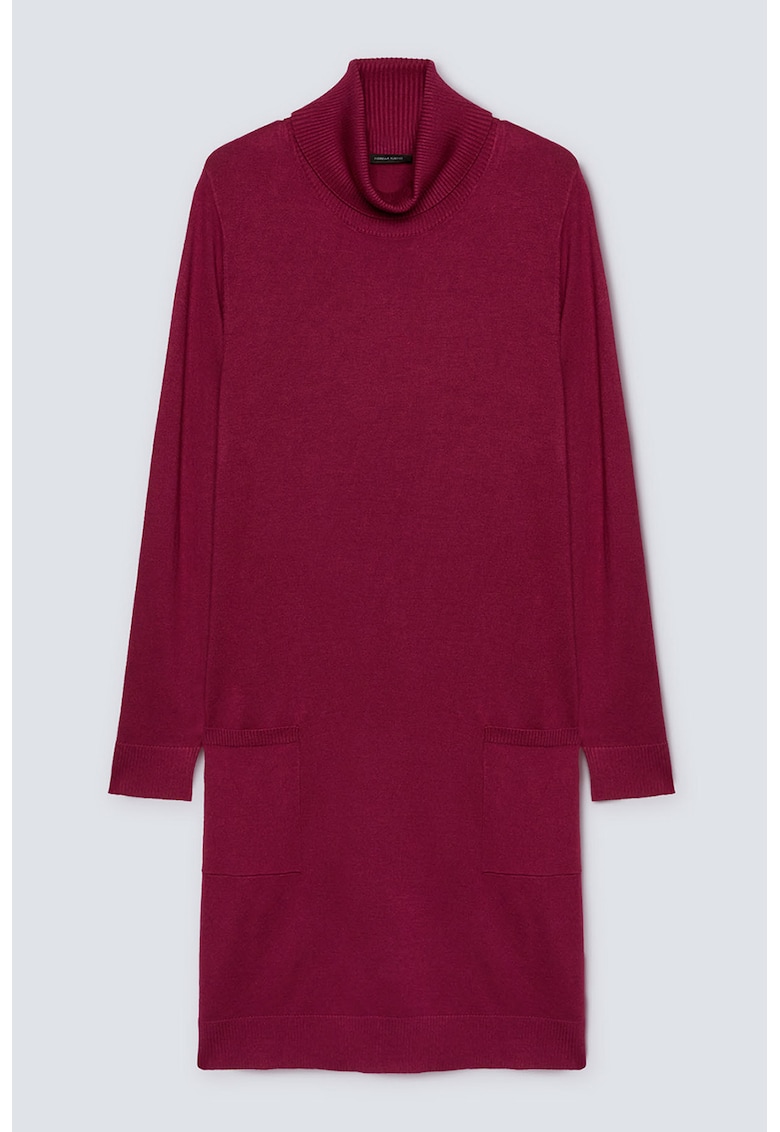 Rochie-pulover cu guler inalt si buzunare aplicate