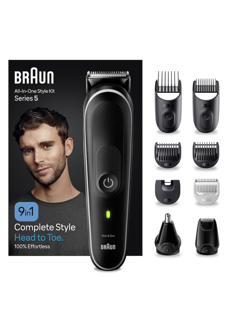 Aparat de tuns multifunctional MGK5420 - Wet&Dry - 9-in-1 - 2 piepteni ficsi - 4 piepteni - 1 mini aparat de ras - autonomie 100 minute - Saculet de voiaj - Negru/Alb