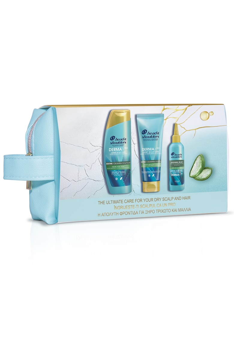 Set Cadou Head & Shoulders Derma X Pro Soothe: Sampon anti-matreata calmant - 300 ml + Balsam calmant pentru par si scalp - 220 ml + Balsam anti-matreata pentru scalp cu aloe - 145 ml