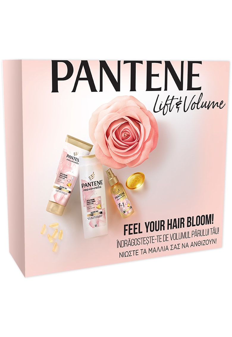 Комплект  Pro-V Miracles Lift & Volume: Шампоан Pantene Pro-V Miracles Lift & Volume - 300 мл   Балсам за коса Pantene Pro-V Miracles Lift & Volume - 200 мл   Масло за коса 7 in 1 Pantene Pro-V Miracles Lift ...