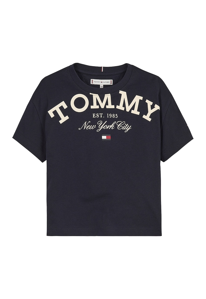 Tricou cu imprimeu logo si decolteu la baza gatului