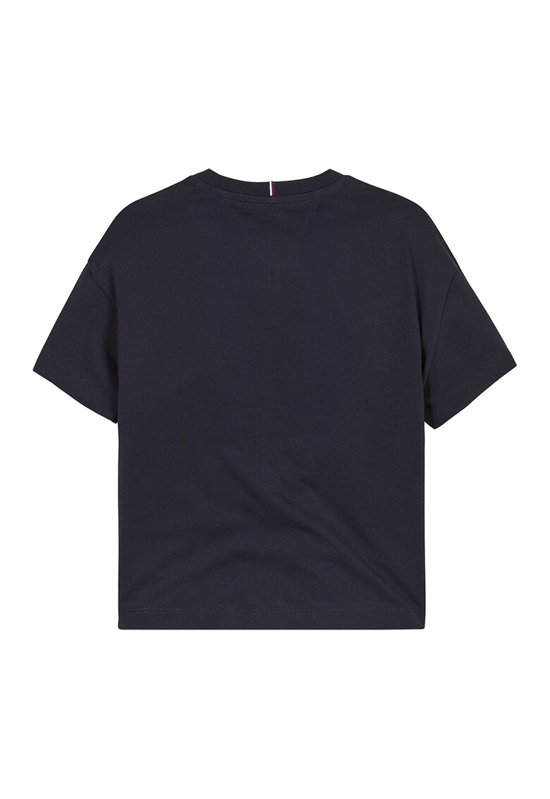 Tricou cu imprimeu logo si decolteu la baza gatului