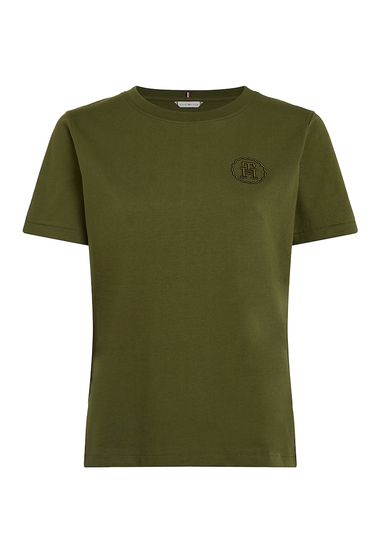 Tricou de bumbac organic cu broderie logo - Kaki