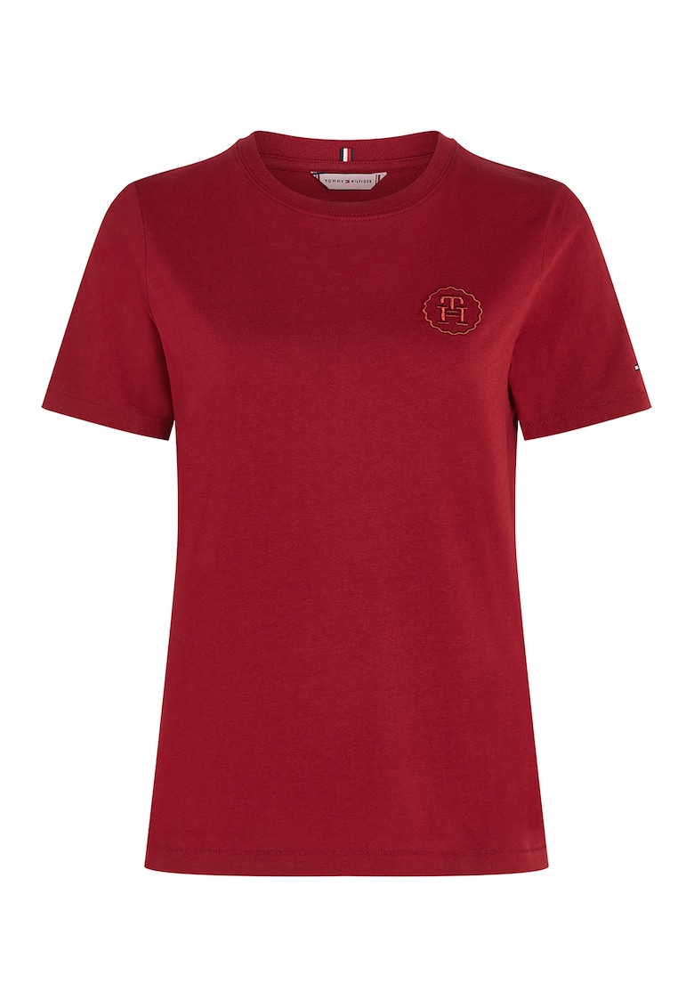 Tricou de bumbac organic cu broderie logo - Caramiziu