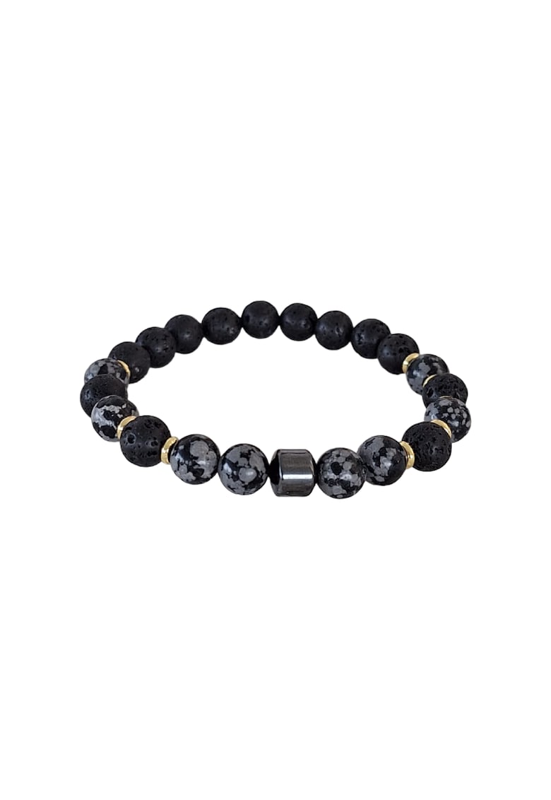 Bratara barbati din Hematit - Snow Flake Obsidian si Piatra de Lava - margele de 8mm -