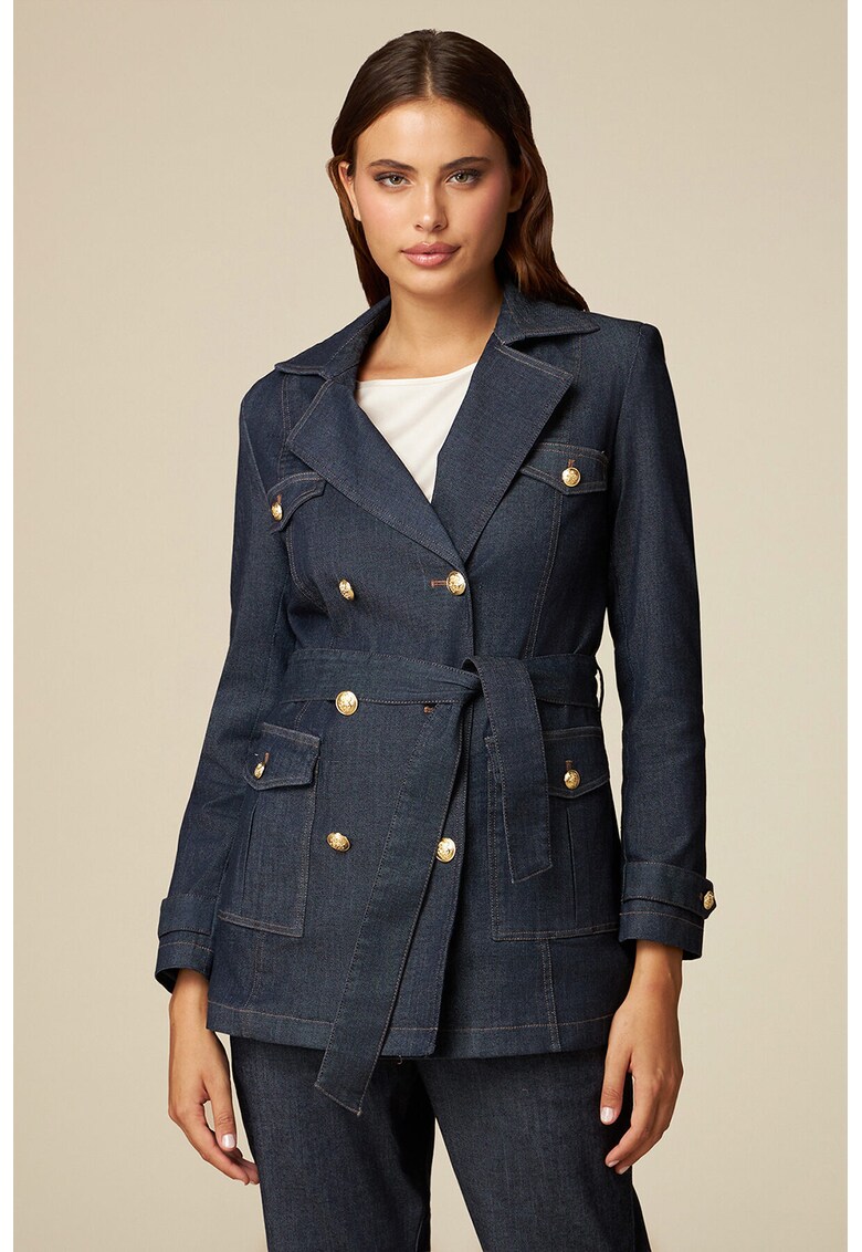 Sacou de denim cu revere decupate