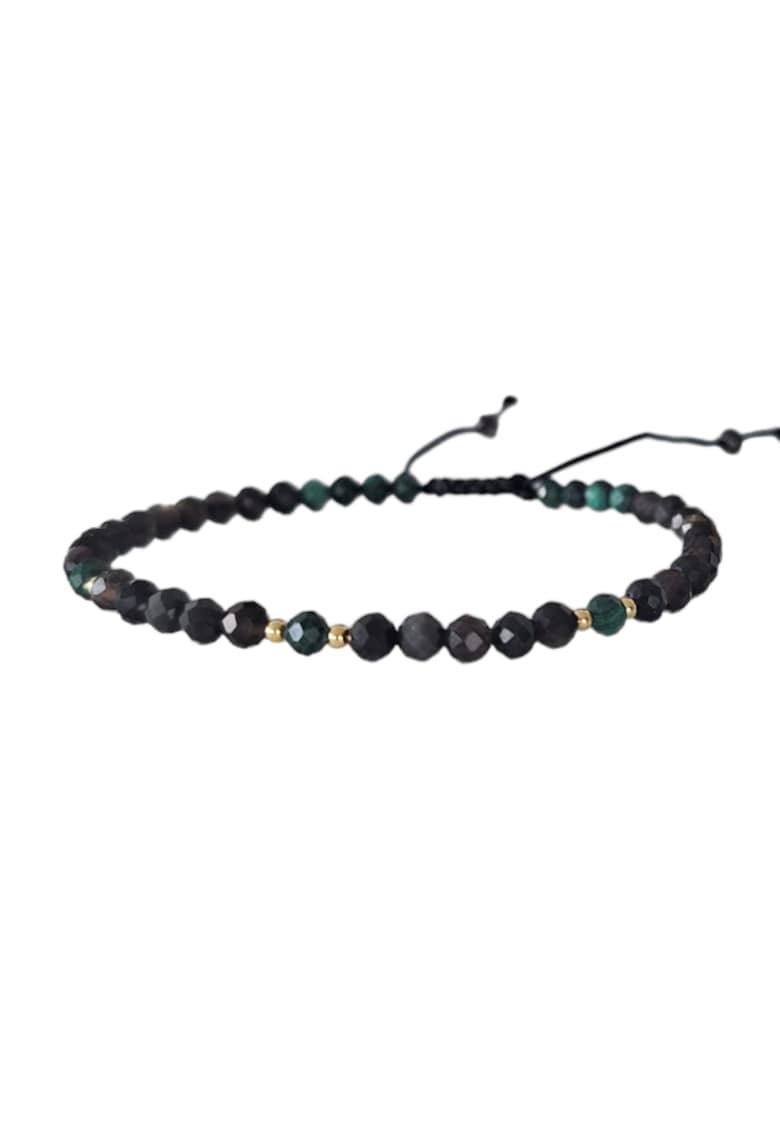 Bratara snur dama - din pietre naturale de Obsidian si Malachit cu accesorii din Argint 925