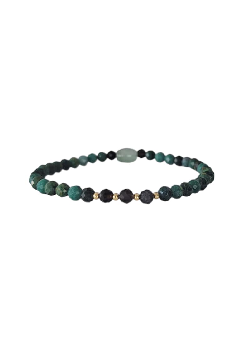 Bratara femei din Smarald African - Obsidian si Jad Verde cu Argint placat cu Aur - 17-18 cm