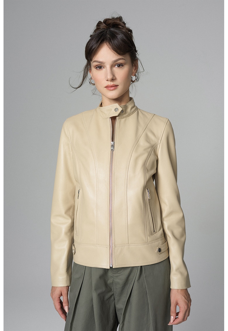 Jacheta din piele cu buzunare cu fermoar A&A Vesa imagine reduss.ro 2022