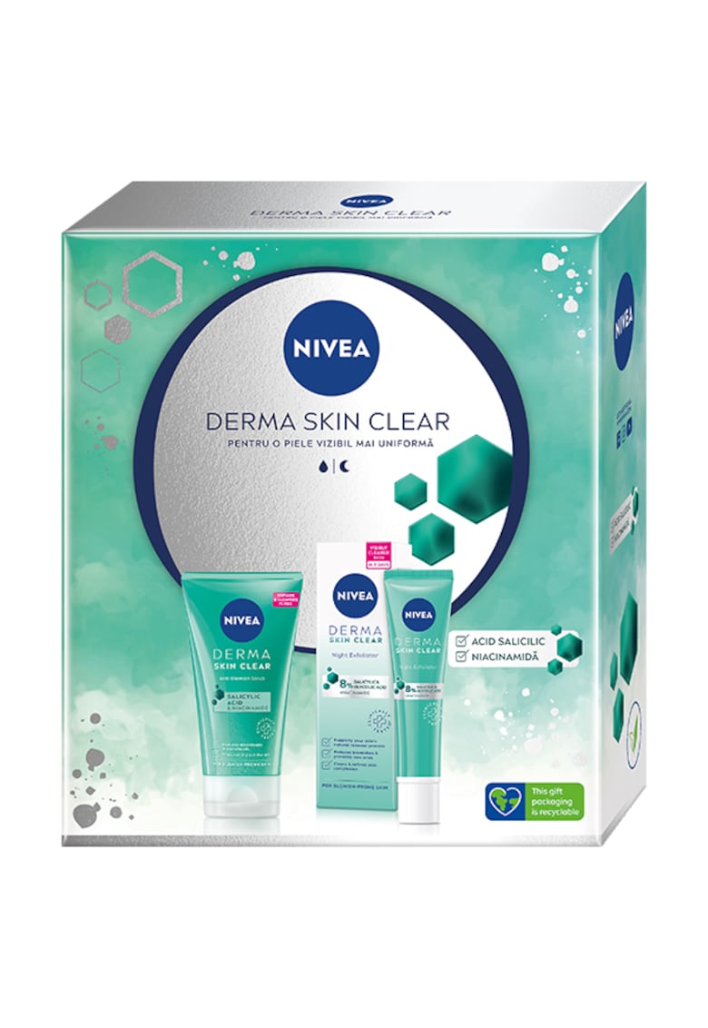Set cadou: Tratament exfoliant pentru noapte  Derma Skin Clear - 40 ml + Scrub Nivea Derma Skin Clear - 150 ml