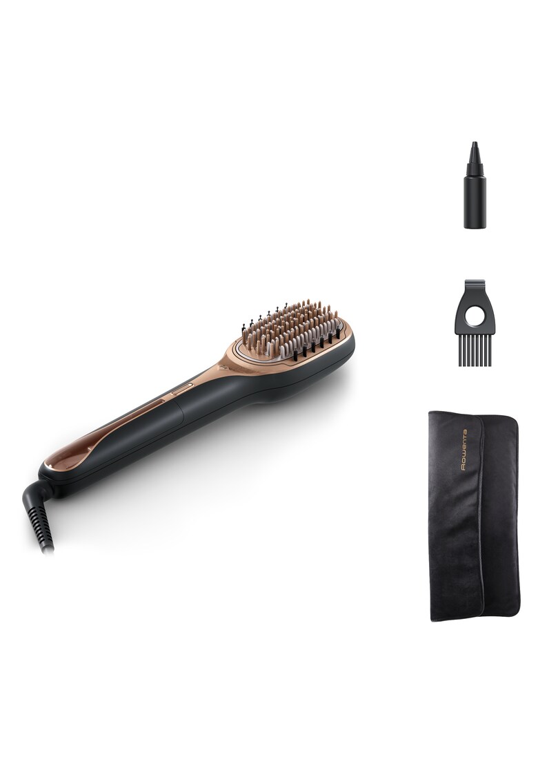 Perie reparatoare cu abur Hair Therapist™ - 165 W - timp incalzire 60 secunde - tehnologie Thermal Care - peri naturali - invelis Keratin - oprire automata - afisaj LED - geanta pentru transport - negru/maro