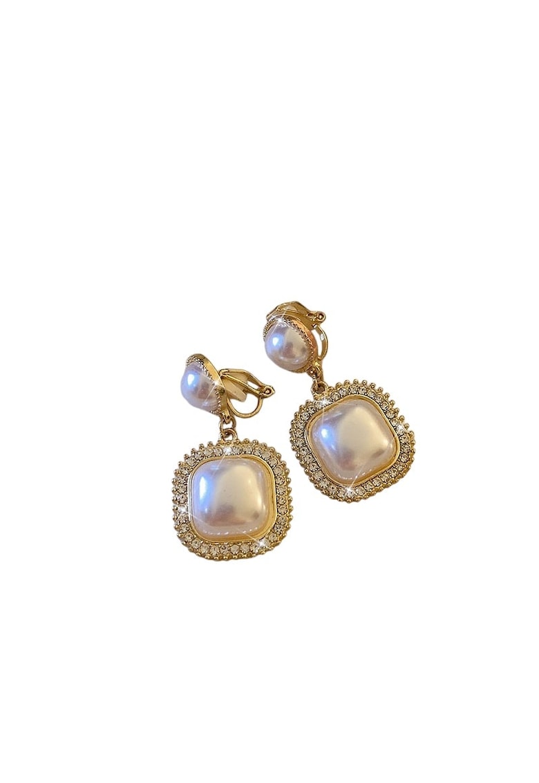 Cercei aurii - cu clips - perle si pietre - Iris C5 -
