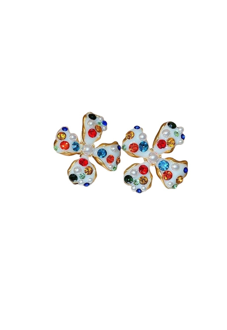 Pursehuit Cercei aurii - cu clips - forma de floare - cu pietre multicolore - Ionatan C5 -