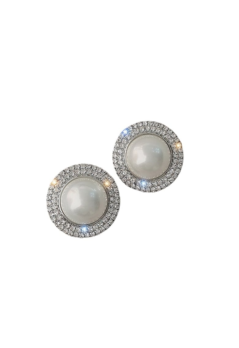 Cercei argintii - cu clips - rotunzi - cu pietre si perle - Inka C5 -