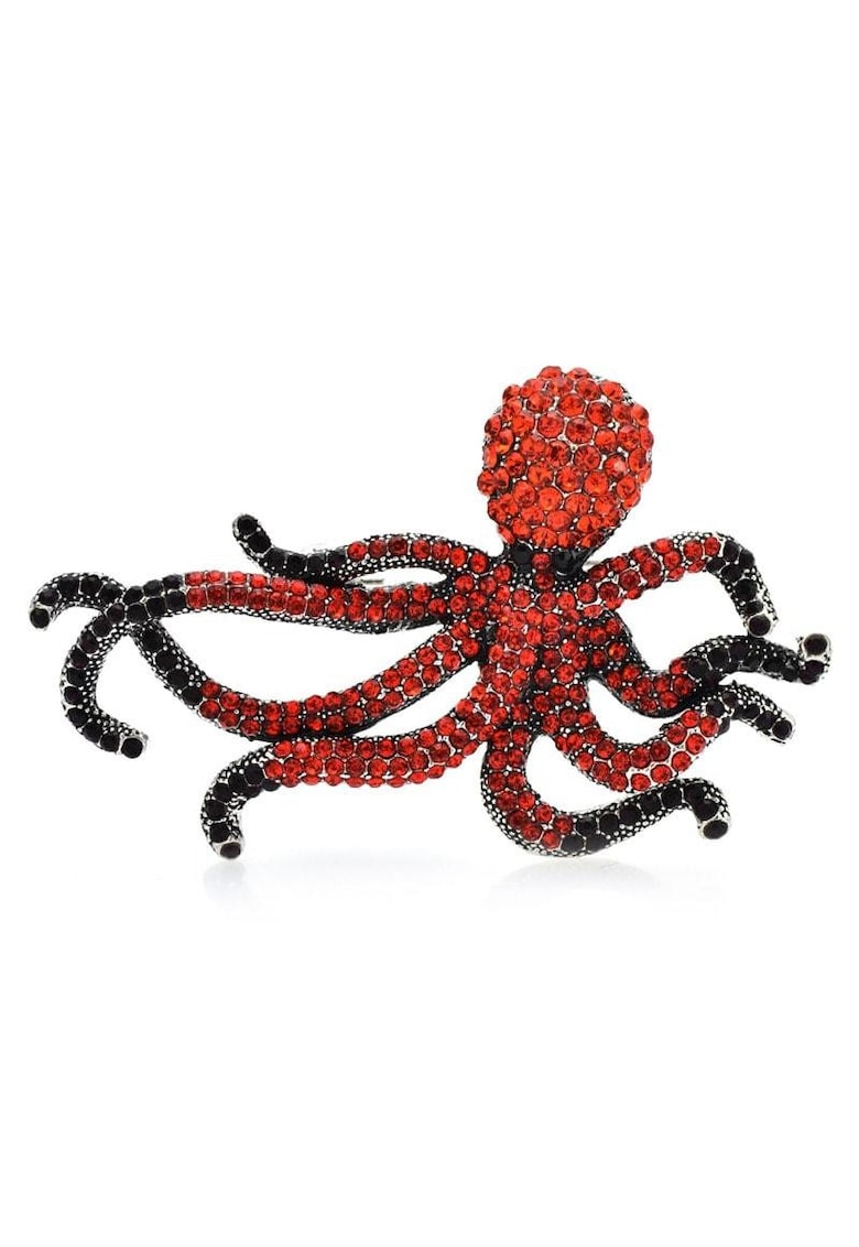 Brosa argintie - forma de caracatita - cu pietre rosii - Isedor C2 -