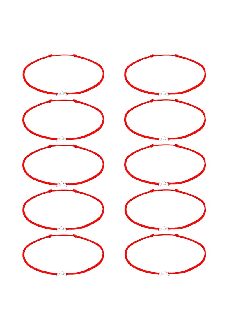 Set 10 bratari Martisor cu Inimioare din Argint 925 - snur rosu reglabil - 1 Martie