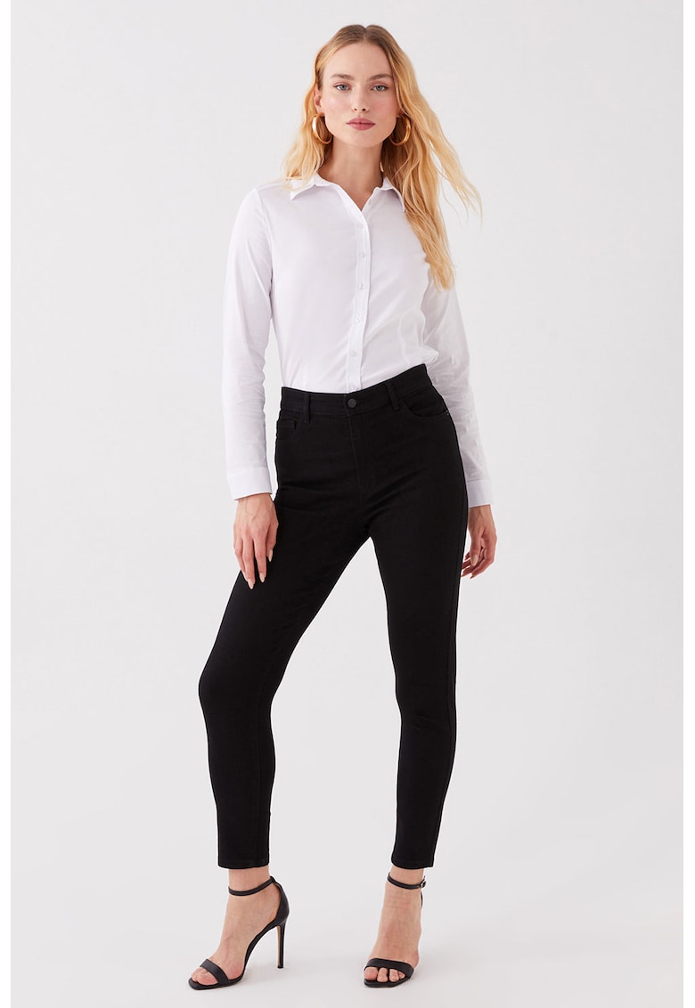 Blugi crop skinny cu talie inalta