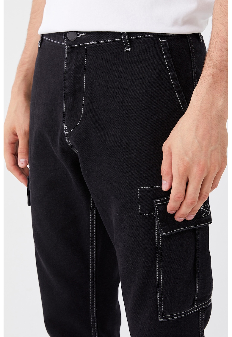 Pantaloni cargo din amestec de bumbac cu cusaturi contrastante
