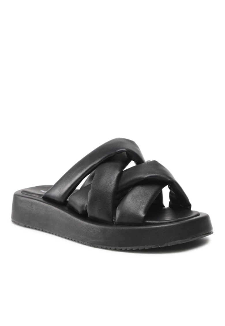 Papuci flip-flop cu barete dama - Piele ecologica - Negru