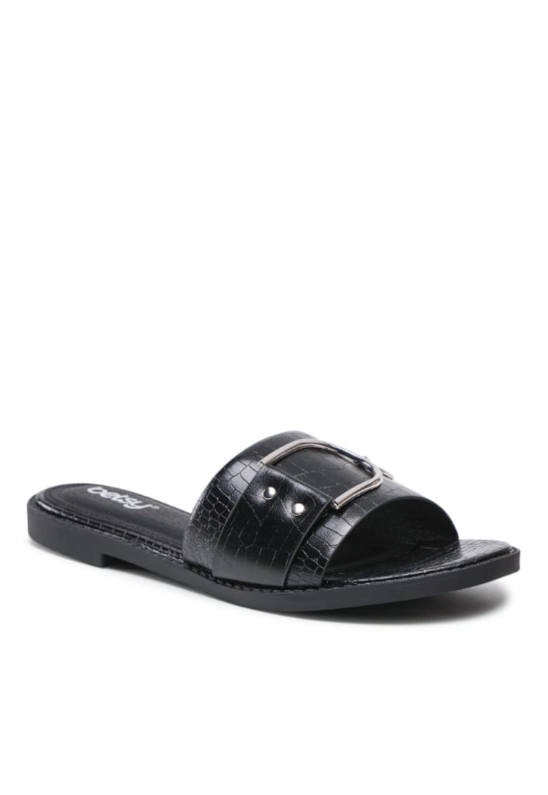 Papuci flip-flop dama - Piele ecologica - Negru