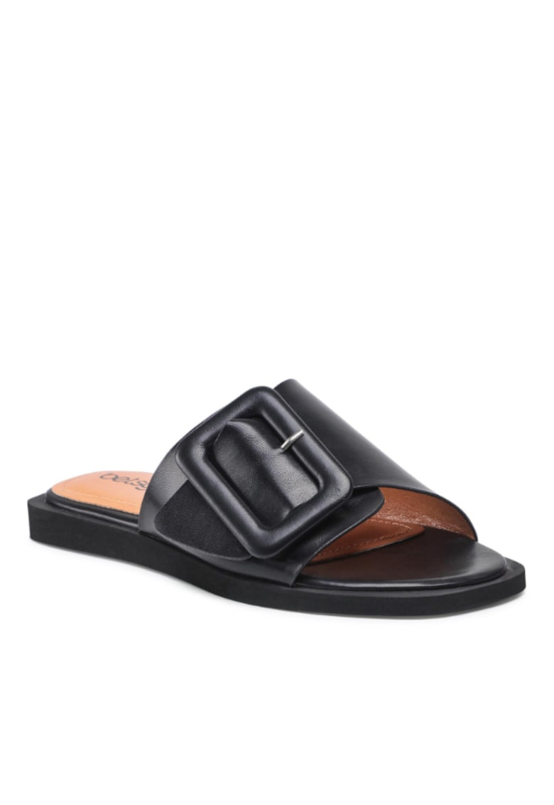 Papuci flip-flop dama - Piele ecologica - Negru -