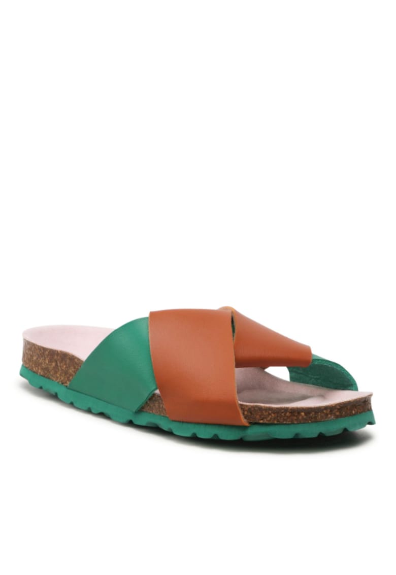 Papuci flip-flop dama - Piele ecologica - Maro