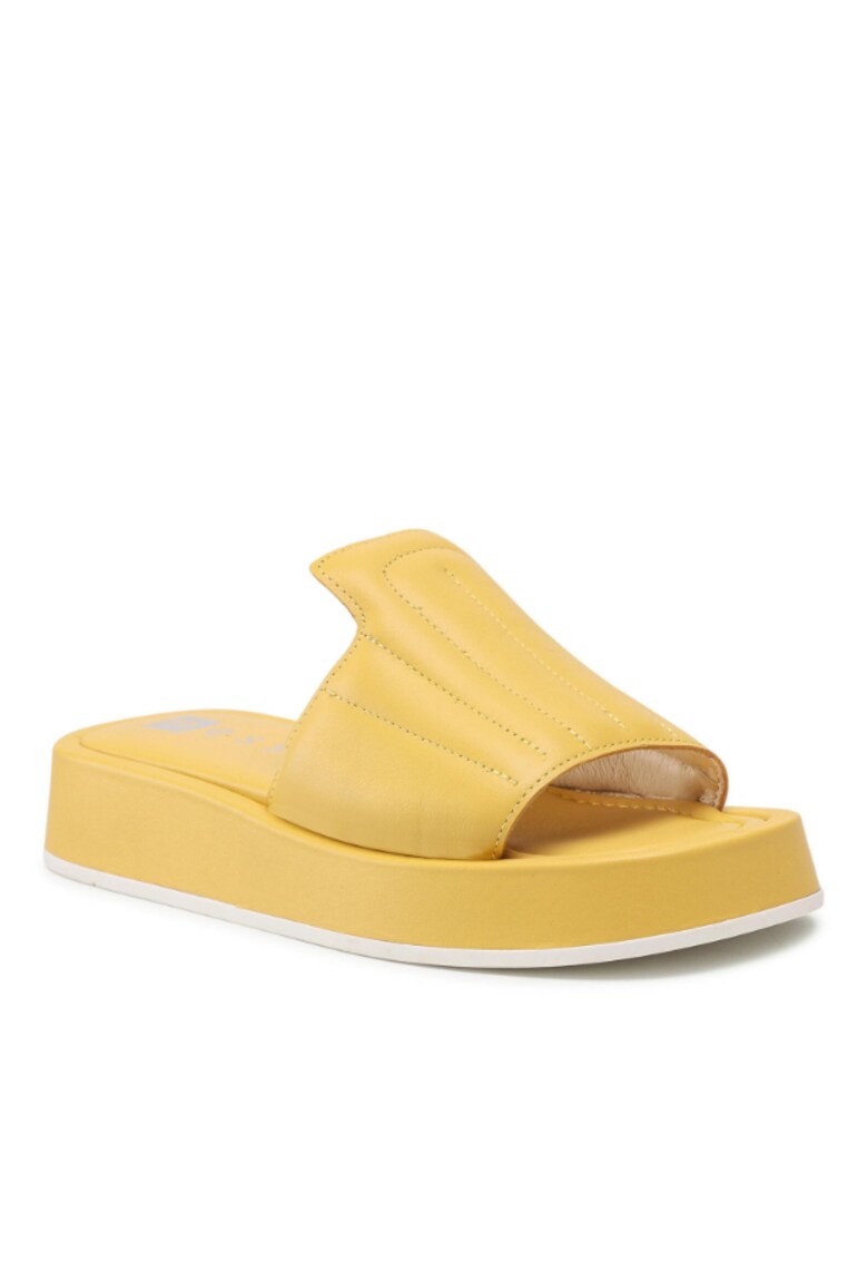 Papuci flip-flop dama - Piele naturala - Galben