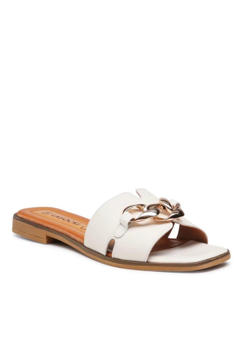 Papuci flip-flop dama - Piele naturala - Alb