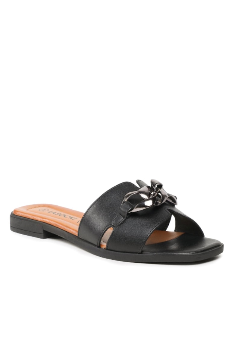 Papuci flip-flop dama - Piele naturala - Negru