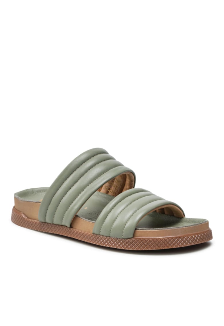 Papuci flip-flop dama - Piele naturala - Verde