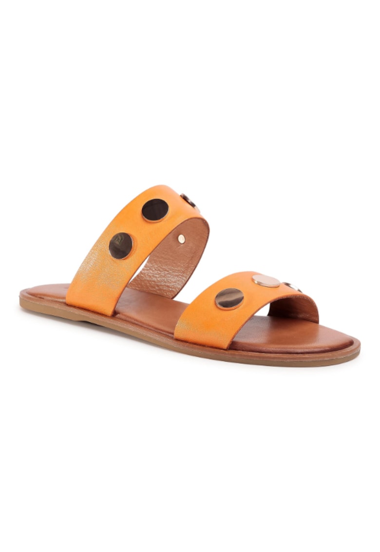 Papuci flip-flop dama - Piele naturala - Portocaliu