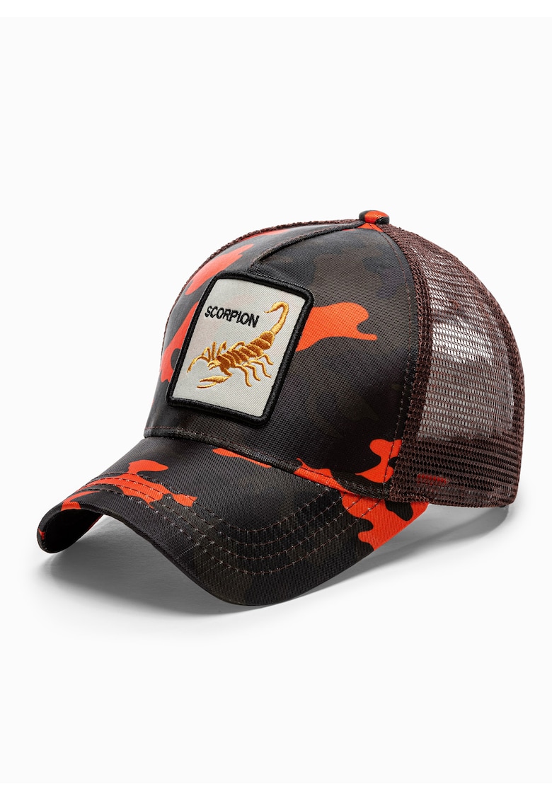 Sapca cu broderie Scorpion  H110 - Barbati - Ajustabila - Cu plasa - Maro/Rosu - Onesize