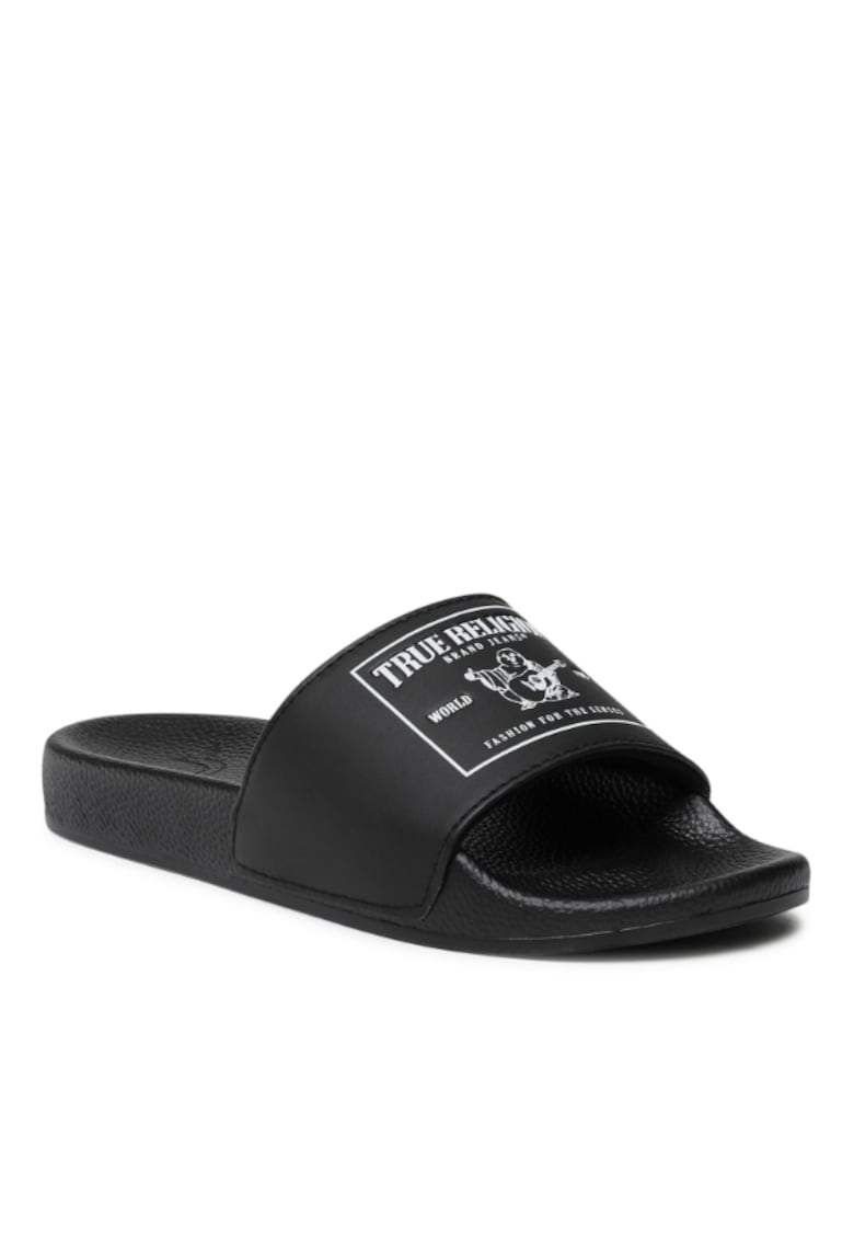 Papuci flip-flop cu model pentru barbati - Piele ecologica - Negru