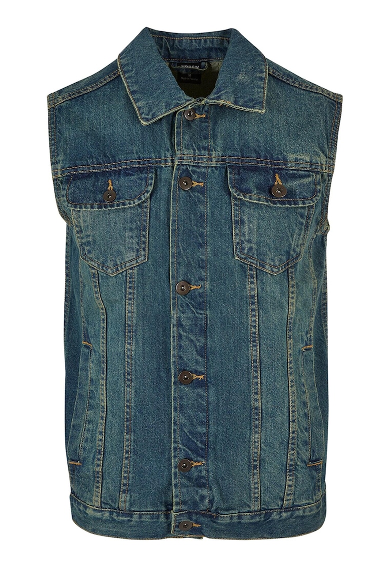 Vesta de denim cu buzunare pe piept