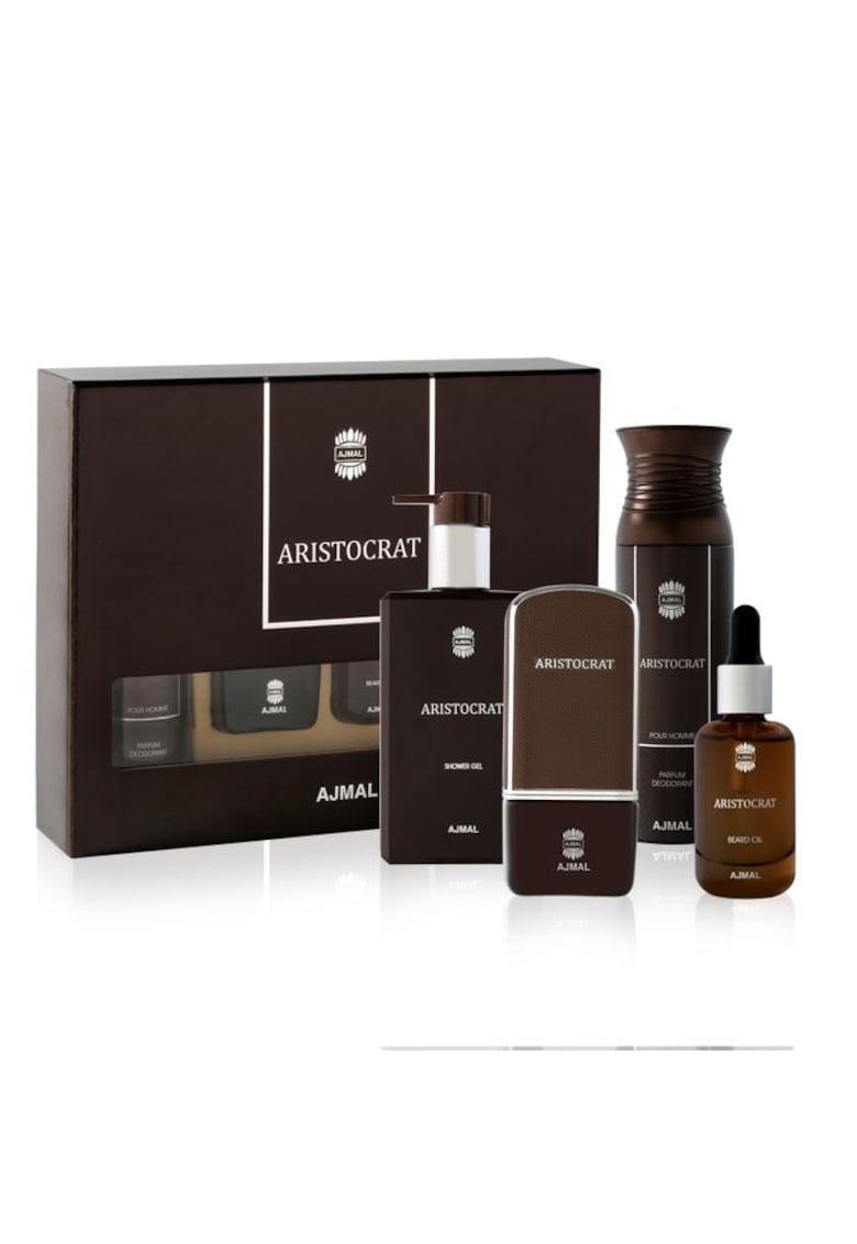 Set Apa de parfum  Aristocrat - Barbati - 75 ml + Deodorant spray 200 ml - Ulei barba 30 ml + Gel de dus 200 ml
