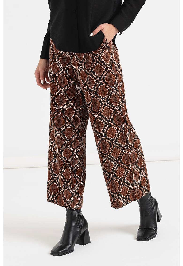 Pantaloni cu croiala ampla - talie inalta si model animal print