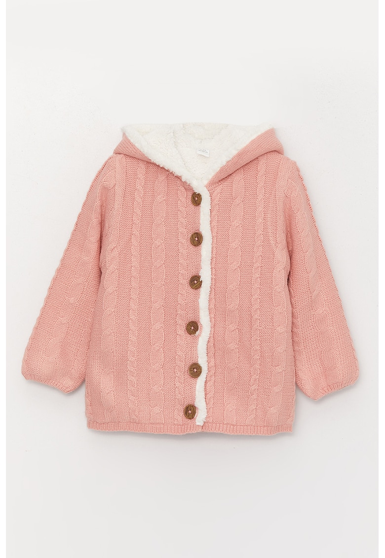 Cardigan cu model torsade si captuseala de blana shearling sintetica