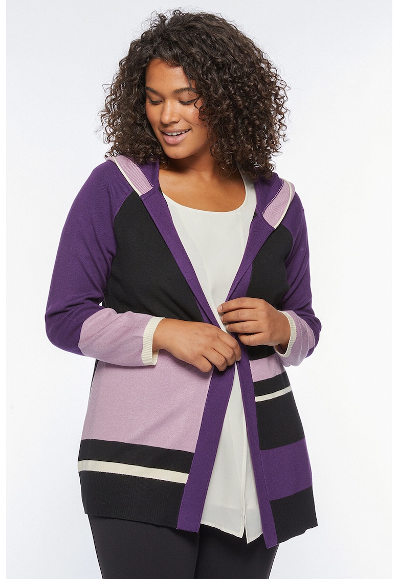 Cardigan cu gluga si model colorblock