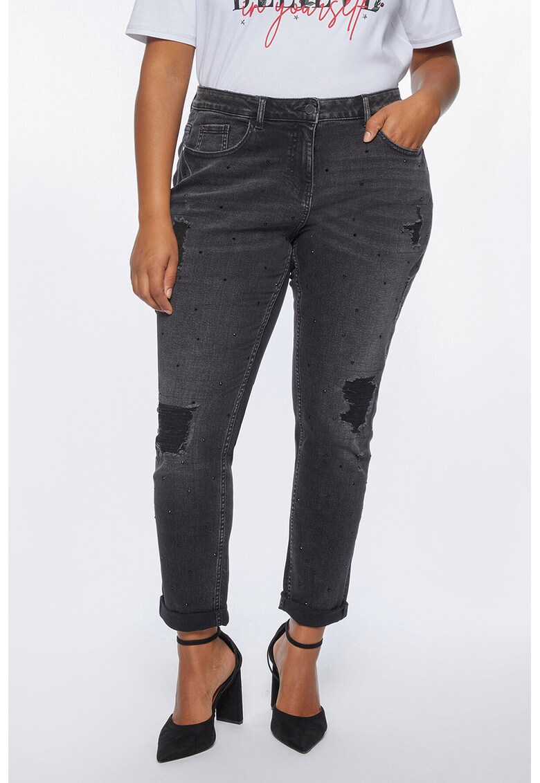 Blugi mom-fit cu aspect decolorat
