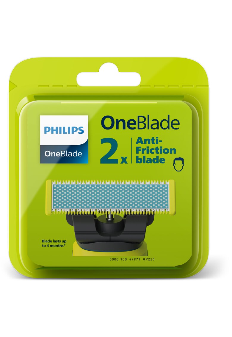 Rezerva oneblade qp225/50 - pentru piele-ultra sensibila - otel inoxidabil - umed si uscat - kit 2 lame -compatibil cu oneblade si onebladepro - verde