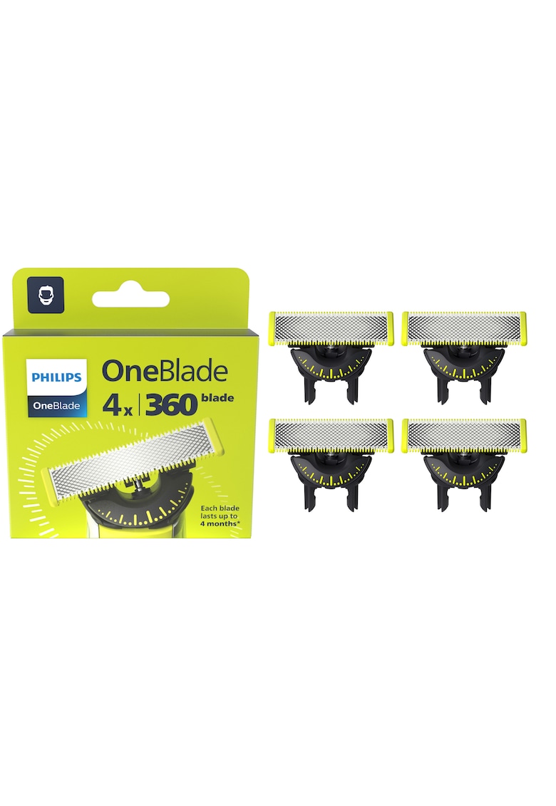 Rezerva OneBlade 360 - - otel inoxidabil - umed si uscat - kit 2 lame - pentru orice model PHILIPS OneBlade si OneBladePro - Verde - QP440/50