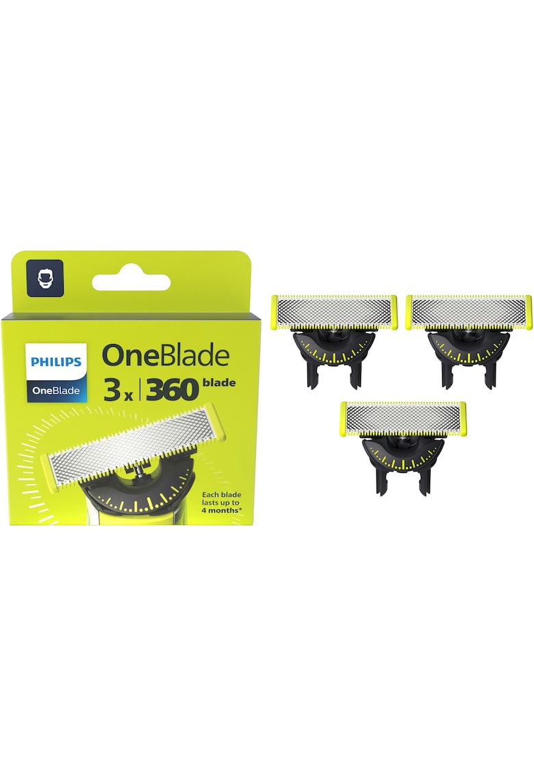 Rezerva OneBlade 360 - - otel inoxidabil - umed si uscat - kit 2 lame - pentru orice model PHILIPS OneBlade si OneBladePro - Verde - QP430/50